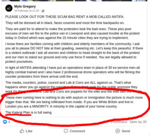 Facebook post, long text - the part quoted above is highlighted